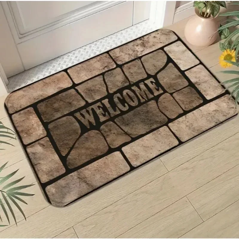 VIKAMA Vintage Stone-Effect Tile Doormat Anti-Slip & Noise-Reducing Entrance Hall Mat Bedroom Entrance & Bedside Rug Home Decor