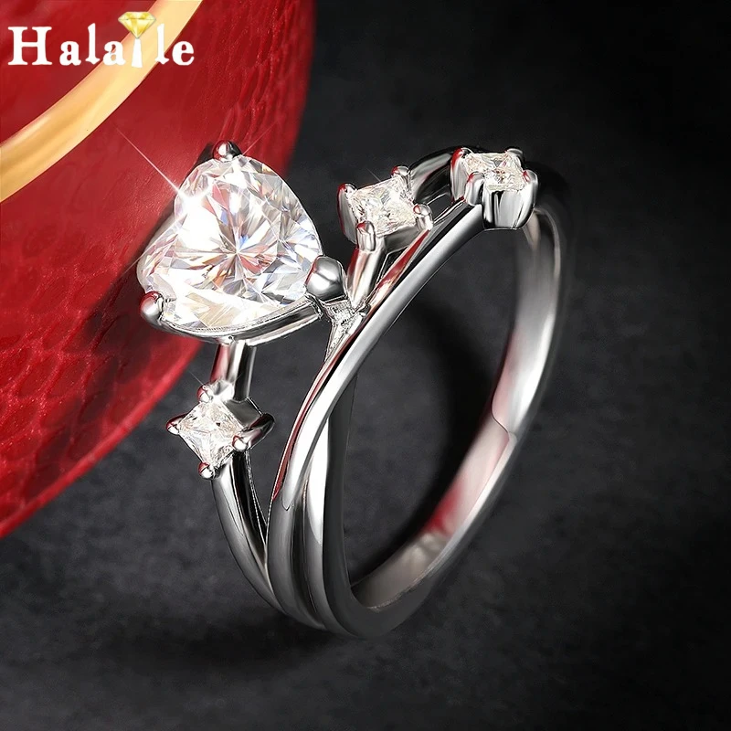 Halaile 6.5mm Heart Rings 1CT Cut Moissanite for Women Men S925 Sterling Silver Jewelry Luxury Sparkling Wedding Valentine's Day