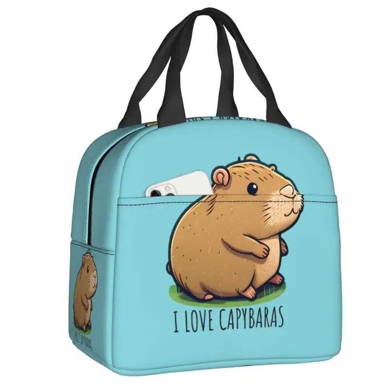 I Love Capybara Insulated Lunch Bag Animal Giant Cavy Portable Thermal Cooler Lunch Box Women Kids Food Container Tote Bags