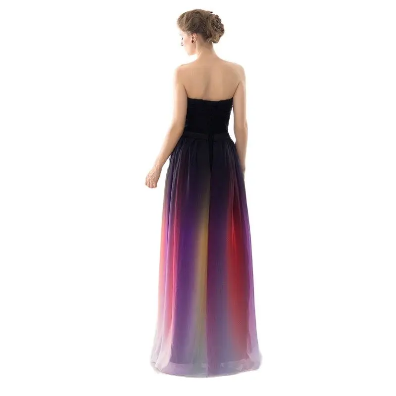 A Line Gradient Chiffon Elegant Pleat Sashes Strapless Bridesmaid Dresses Wedding Party Formal Evening Prom Lace Up Back