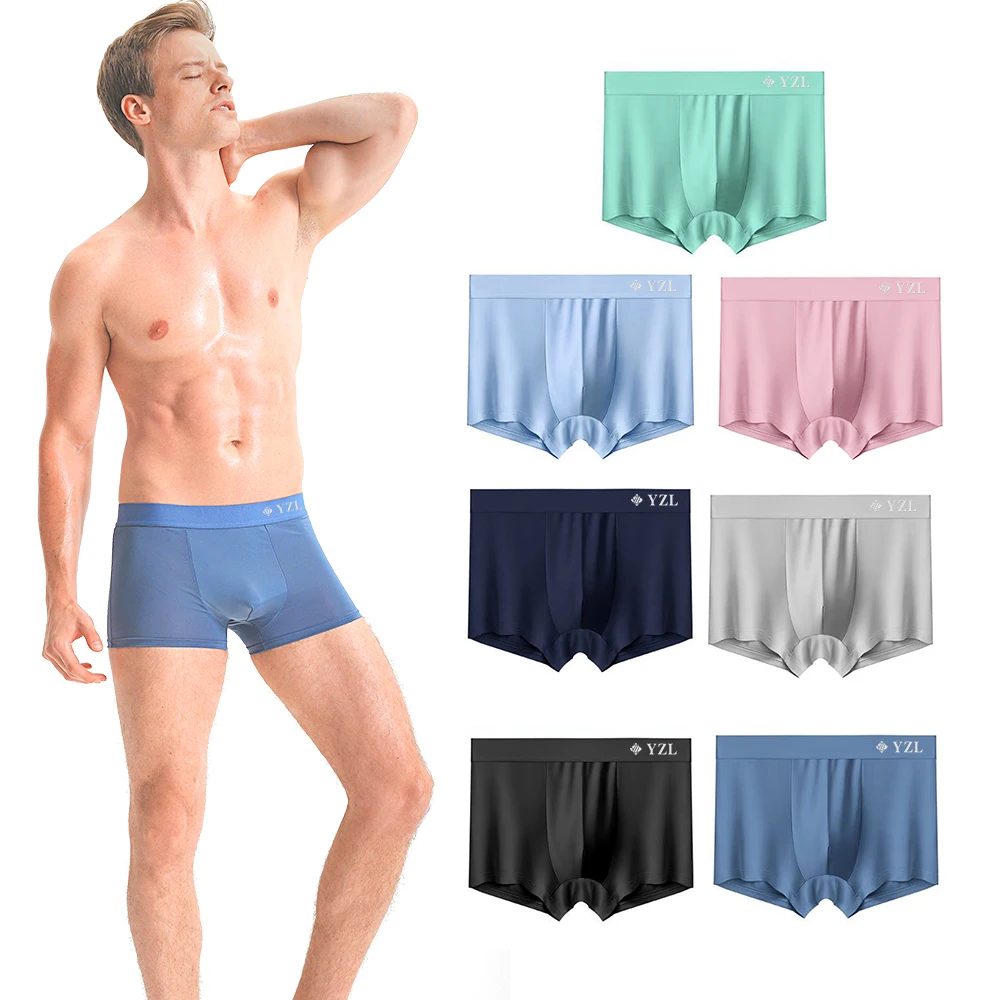 Men\'s underwear Boxer briefs shorts Ice Silk Flat Corner  Summer Thin Antibacterial  Boys\' Shorts underpants for men gift box