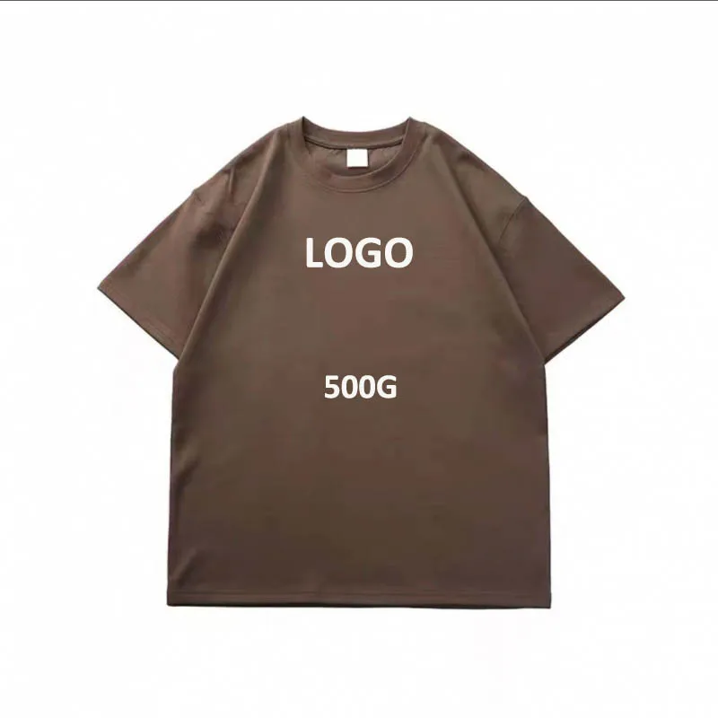 Custom LOGO 500g Heavy Duty T-shirt Thickened Three Needle Combed Cotton Small Neckline Summer Men's Short Sleeve T-shirt