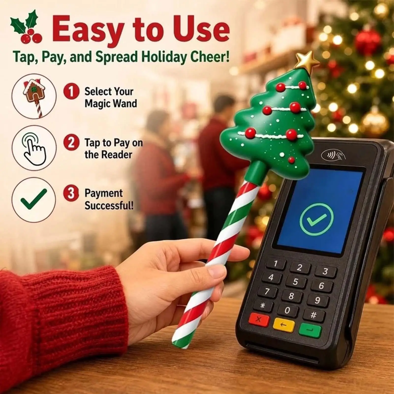 Creative Credit Card Wand Christmas Theme Contactless Credit Card Holder Tap Wand for Party Travel Vacation Shopping Coffee Shop