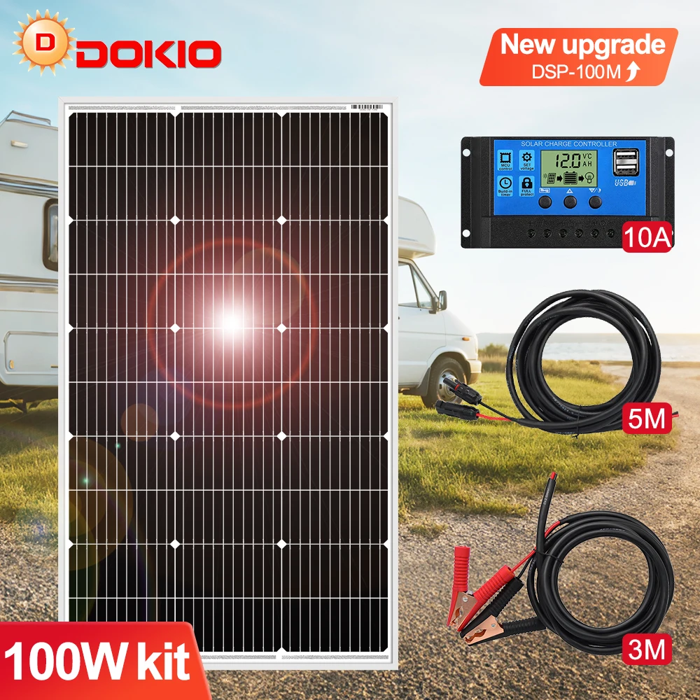 DOKIO 18 V 100 W Zonnepanelen/100 W Monokristallijne Kit 100 Watt Fotovoltaïsche Waterdichte Mobiele Paneel Voor RV/Home/12 V Batterij