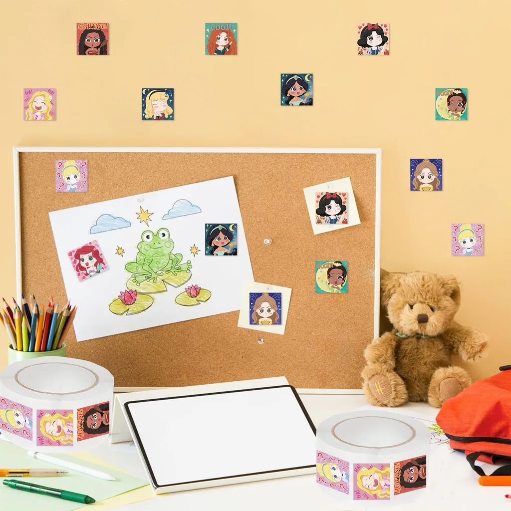 500pcs Cute Princess Cartoon Head Stickers Roll Decals for Scrapbooking, Envelope Sealing & DIY Notebook Decoration
