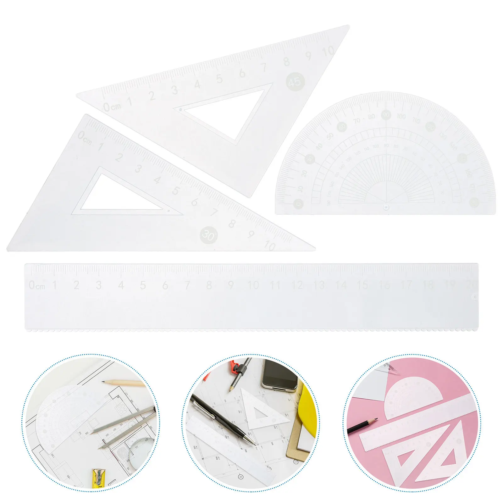 

Набор из 1 прозрачной пластиковой линейки и угольника-транспортира для математики и геометрии, инструмент для черчения и измерения, для студентов, офиса, класса