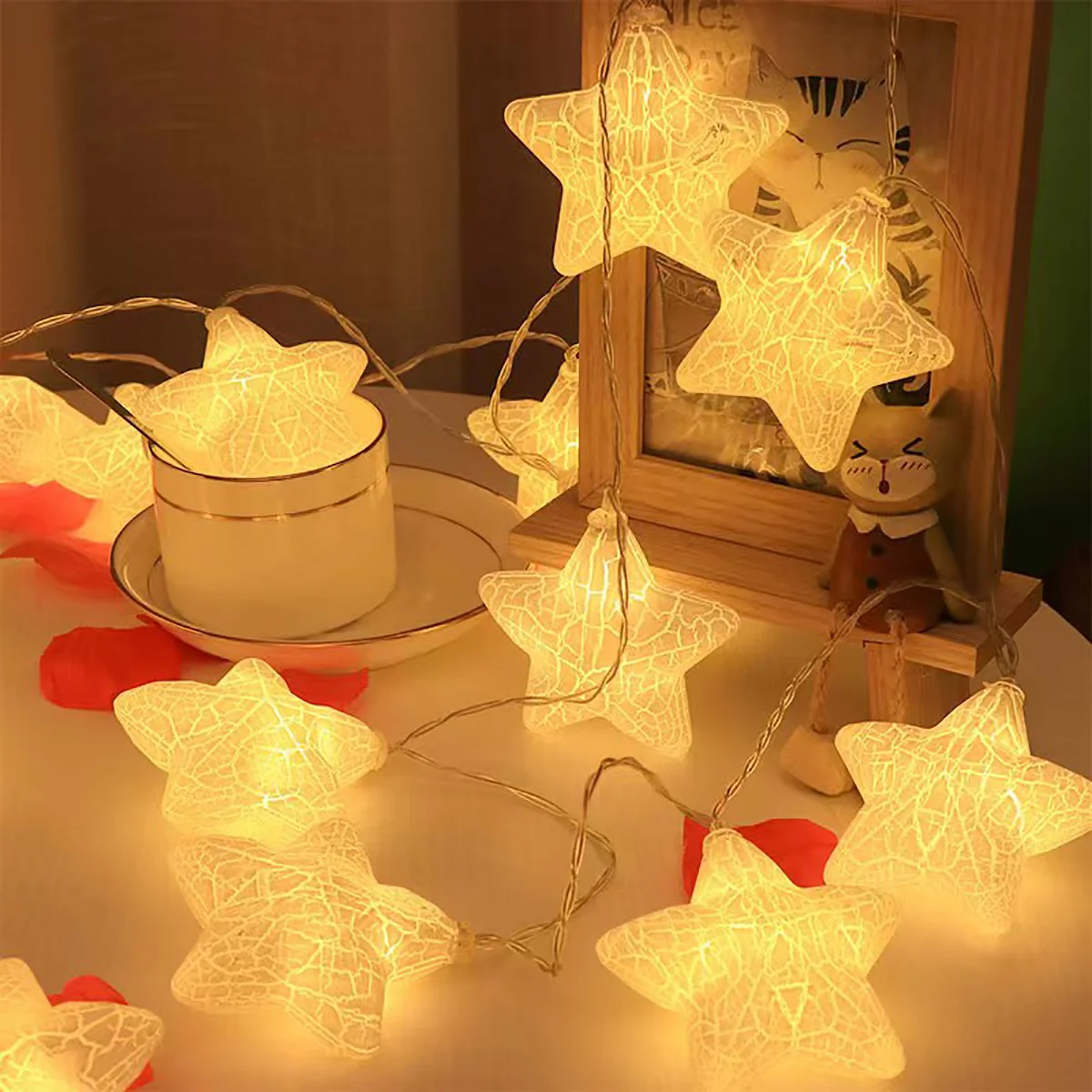 LED cracked star light string Christmas tree courtyard decoration cute and playful glowing star macaron color series night light