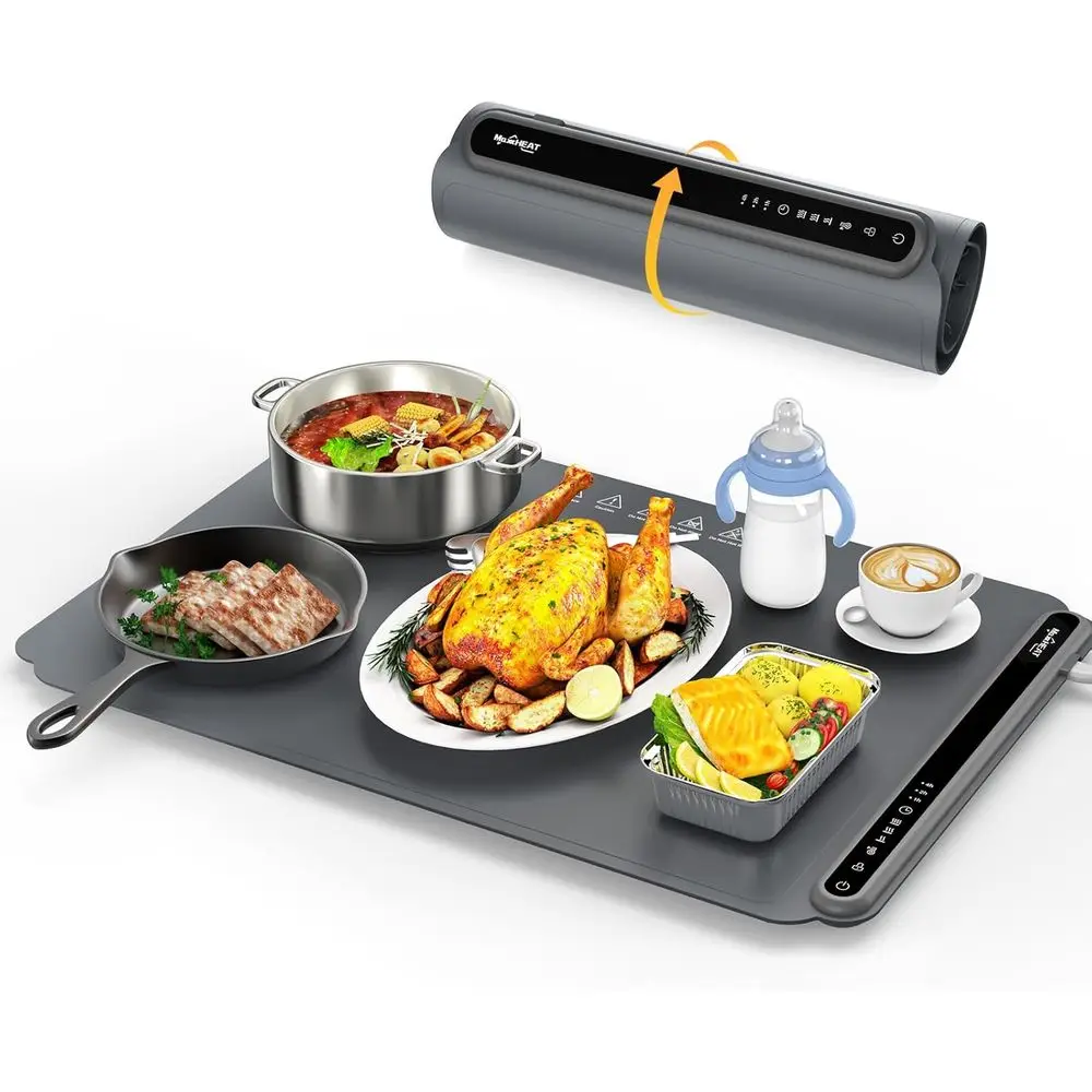 

Electric Warming Mat, Portable Food Warmer with 4 Hours Timer Setting, Roll Up Food Warmer Mat