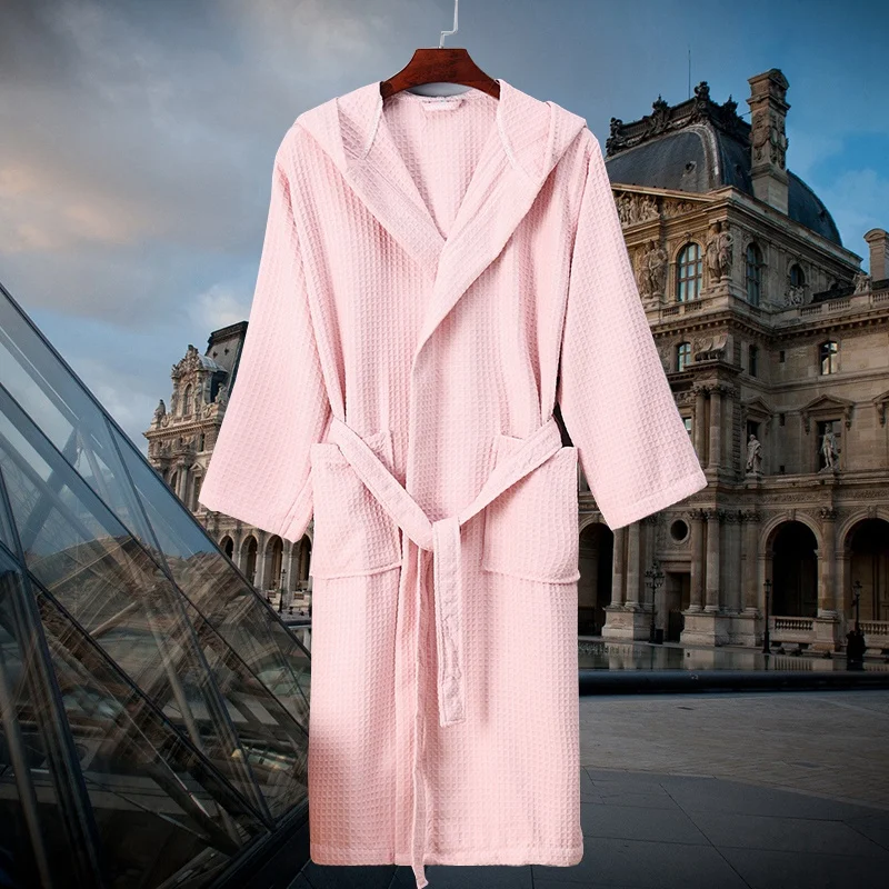 Summer Cotton Bath Robe Waffle Dressing Gown Unisex Men Solid Sleepwear Lounge Bathrobe Bride Peignoir Nightgowns Lovers Robes