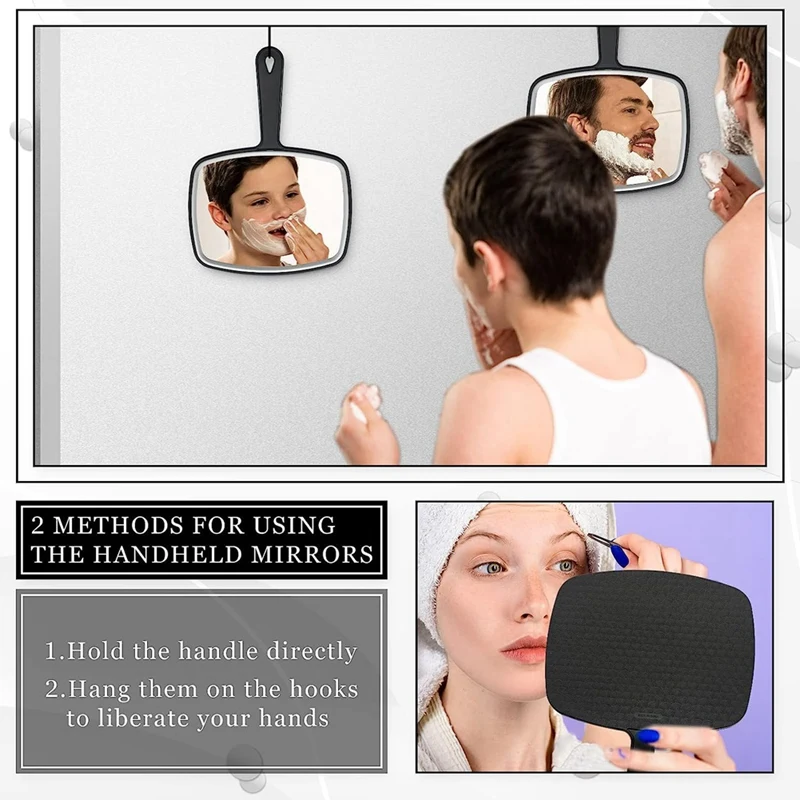 10Pcs Portable Black Handheld Mirror With Handle Multi Barber Mirror For Vanity Makeup Salon Travel