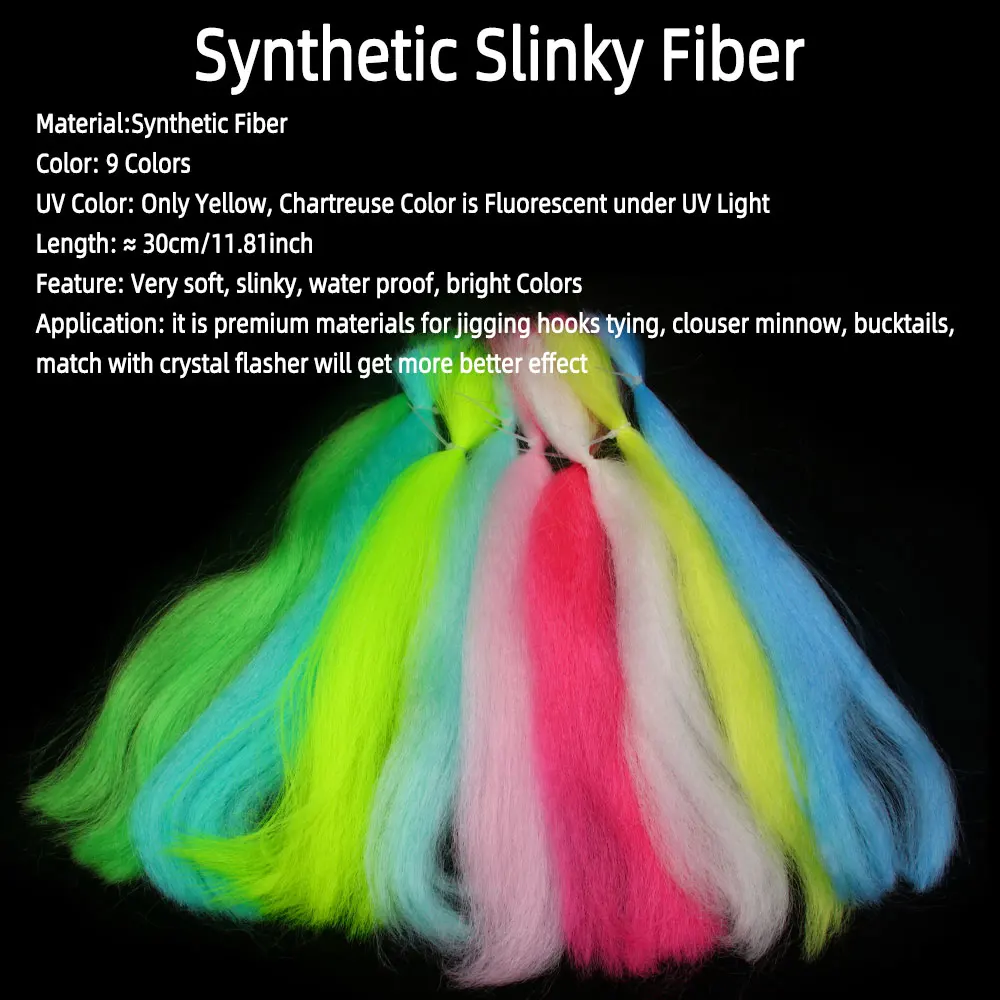 1Pack Long Synthetic Slinky Fiber Crimped Flash Hair Minnow Streamer Bait Fish Bucktail Jig Lures Fly Tying Material