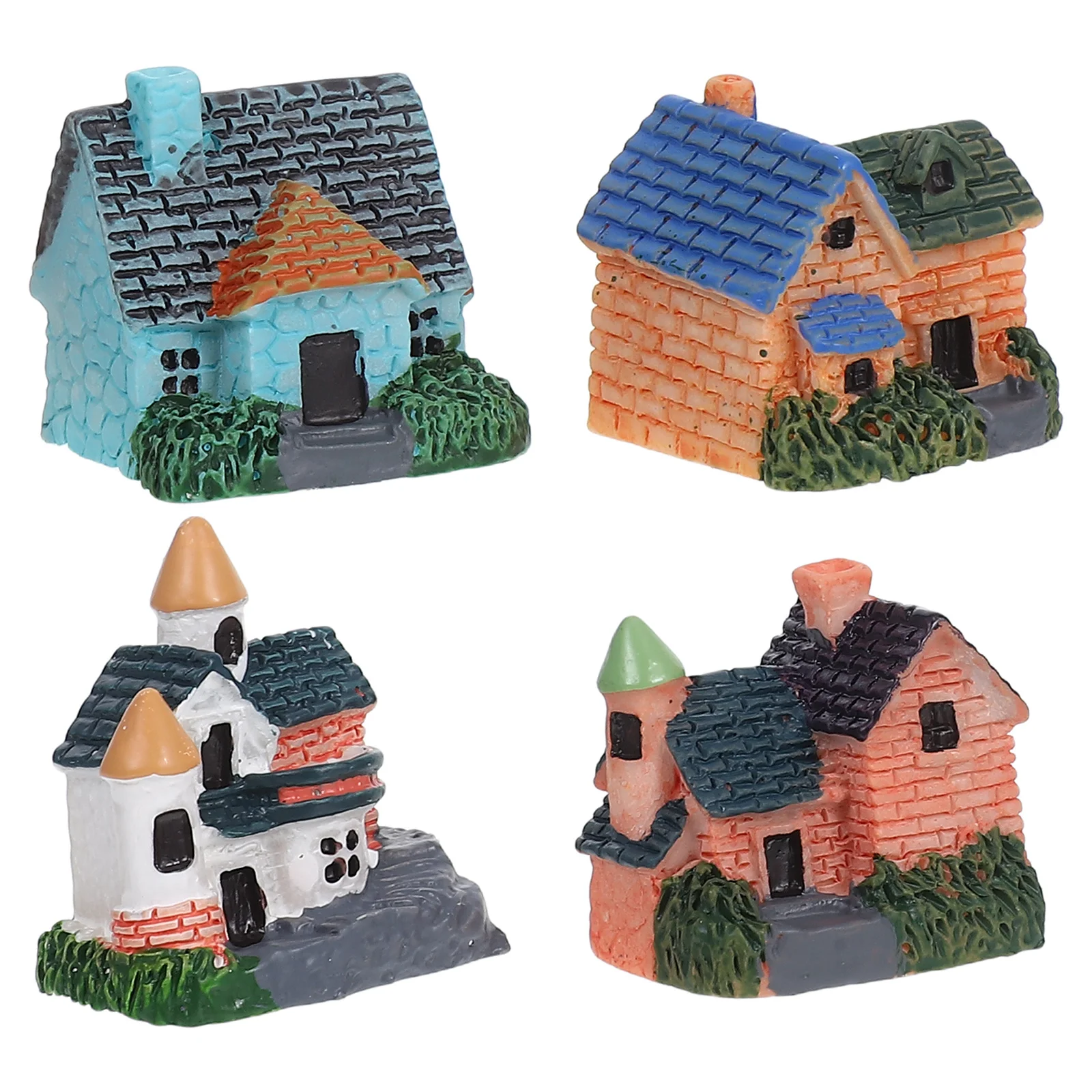 Adorno de cabaña de resina en miniatura de 4 Uds.: Villa micropaisaje para decoración de bonsái de jardín de hadas, accesorios de plantación suculenta,