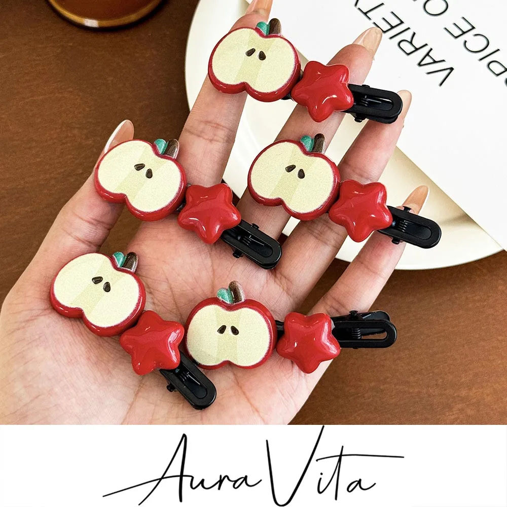 

AuraVita Cute Apple Hair Clip Star Duckbill Clip Sweet Girl Hair Pin Bangs Side Clip Woman Headwear Barrette Hair Accessories