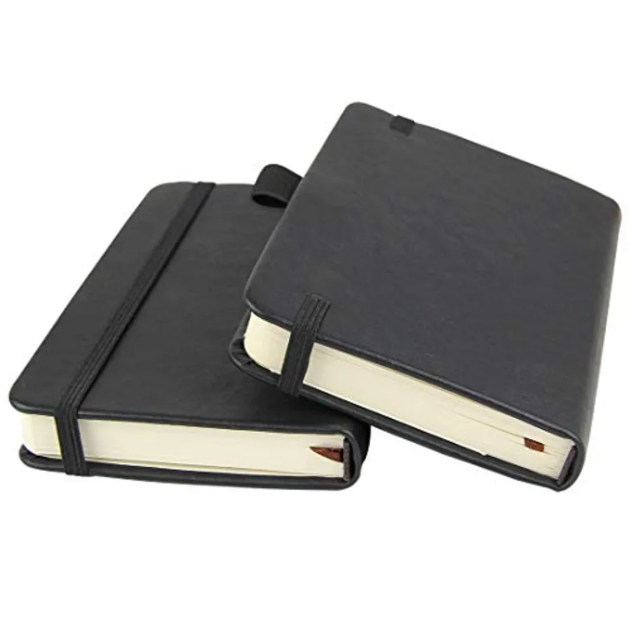 

2-Pack Pocket Notebook 3.5" x 5.5", Small Hardcover Journal with Pen Holder, Inner Pockets, 100gsm Thick Ruled/Lined Paper, Bla