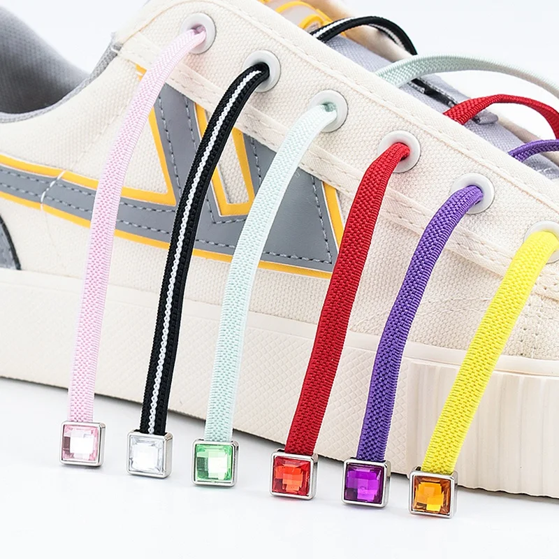 Diamond Shoe Laces Square metal lock Elastic Shoelaces Without Ties Man And Woman For Sneakers Lazy Shoes Lace Accessories