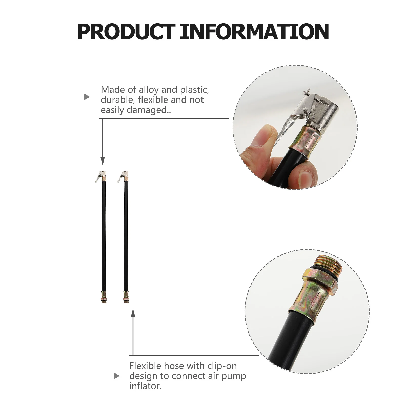 

2pcs Alloy Plastic Car Tire Inflation Hose Air Pump Replacement Hoses Durable Flexible Corrosion Resistant Portable Precision
