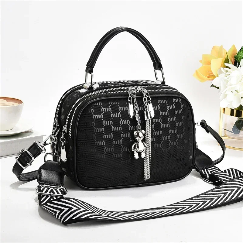 حقيبة كتف جلدية عصرية للسيدات مع مجموعة حقائب يد بحزام طويل من أفضل العلامات التجارية المصممة