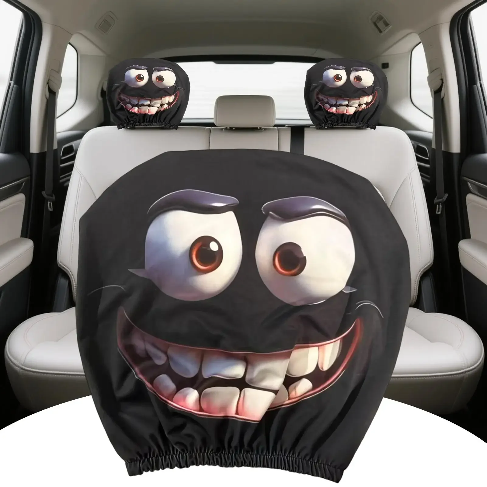 1/2PCS Smiley Face Car Pillow Covers Soft Comfortable Polyester Headrest Cushion Covers Washable Auto Seat Interior Accessories