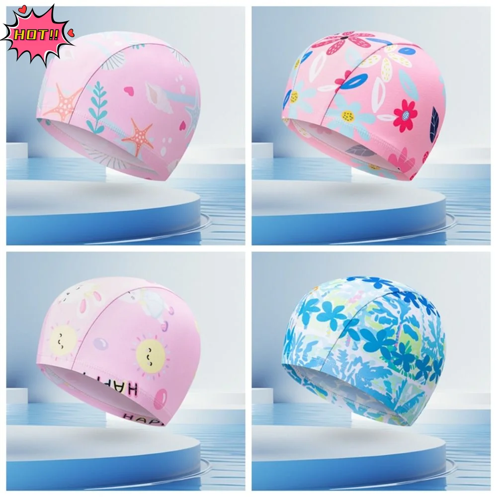 

Cartoon Polyester Swim Cap Cartoon Print High Elasticity Swimming Hat Waterproof Kids Swim Cap Girls