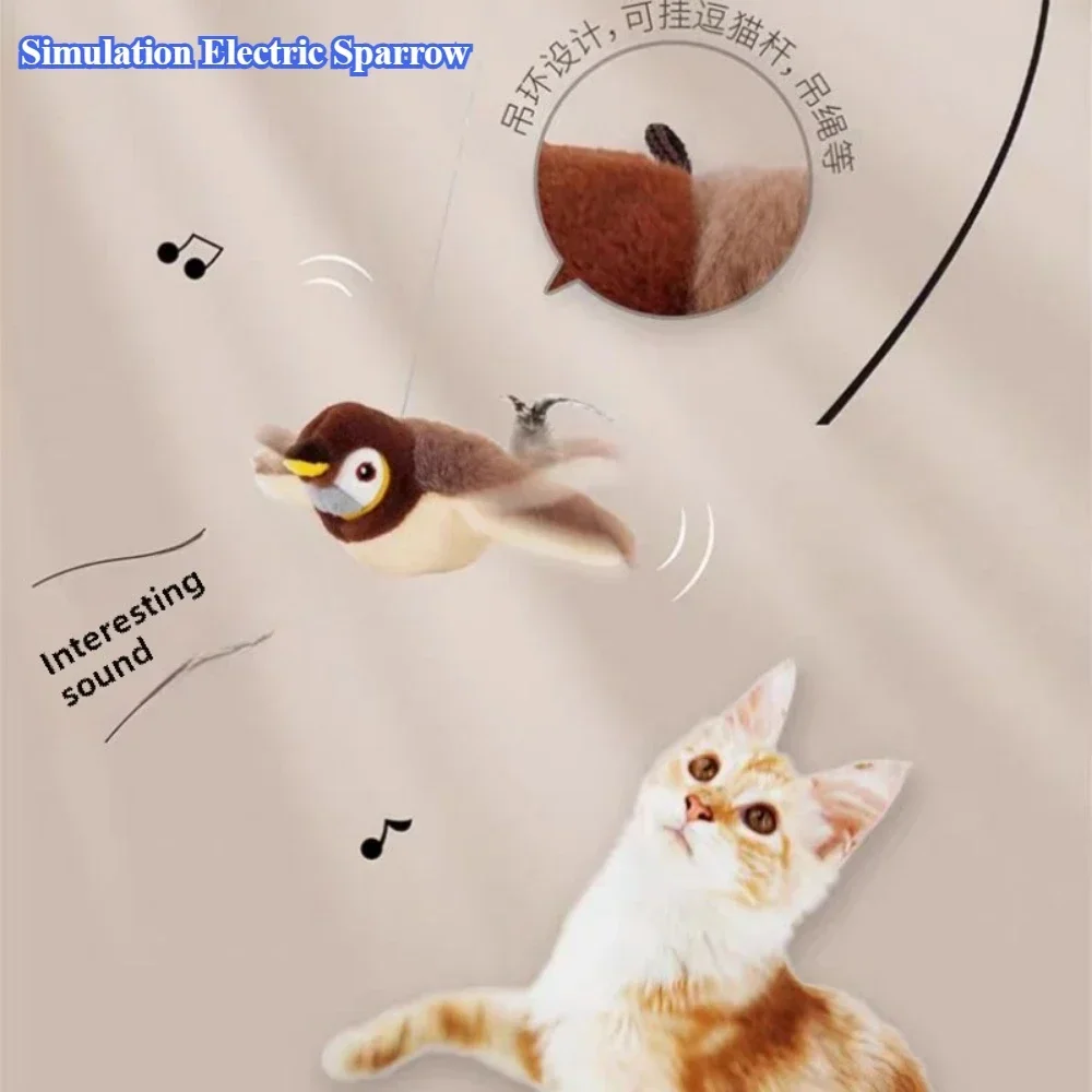 

New Interactive Cat Toy Rechargeable Bird Cat Toy Chirp Flapping Bird (not Flying) Can Add Cat Paw Touch Activated Plush Toys