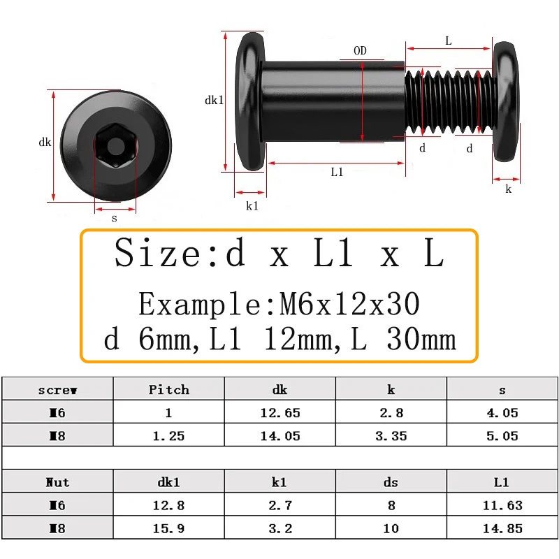

10Set-50Set M6 M8 Black Carbon Steel Large Flat Hex Furniture Nut with Screw Rivet Connector Insert Joint Sleeve Nut
