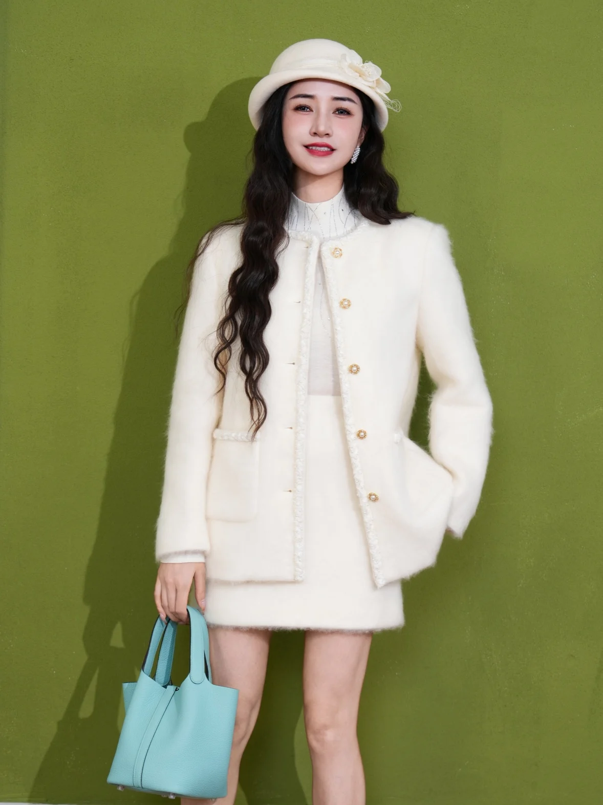 

2025 New Autumn Winter Women's Camere Woolen Coat Luxury Sensation f Skirt Outerwear Commute Sle Long Sve round Ne