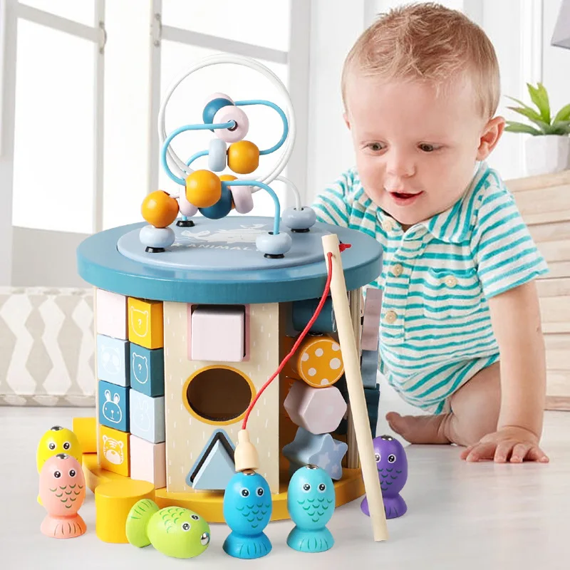 ไม้เด็กใหม่สิบเอ็ดในหนึ่งเดียวกล่องเก็บลูกปัดแปดด้านอเนกประสงค์สําหรับปริศนาและของเล่น