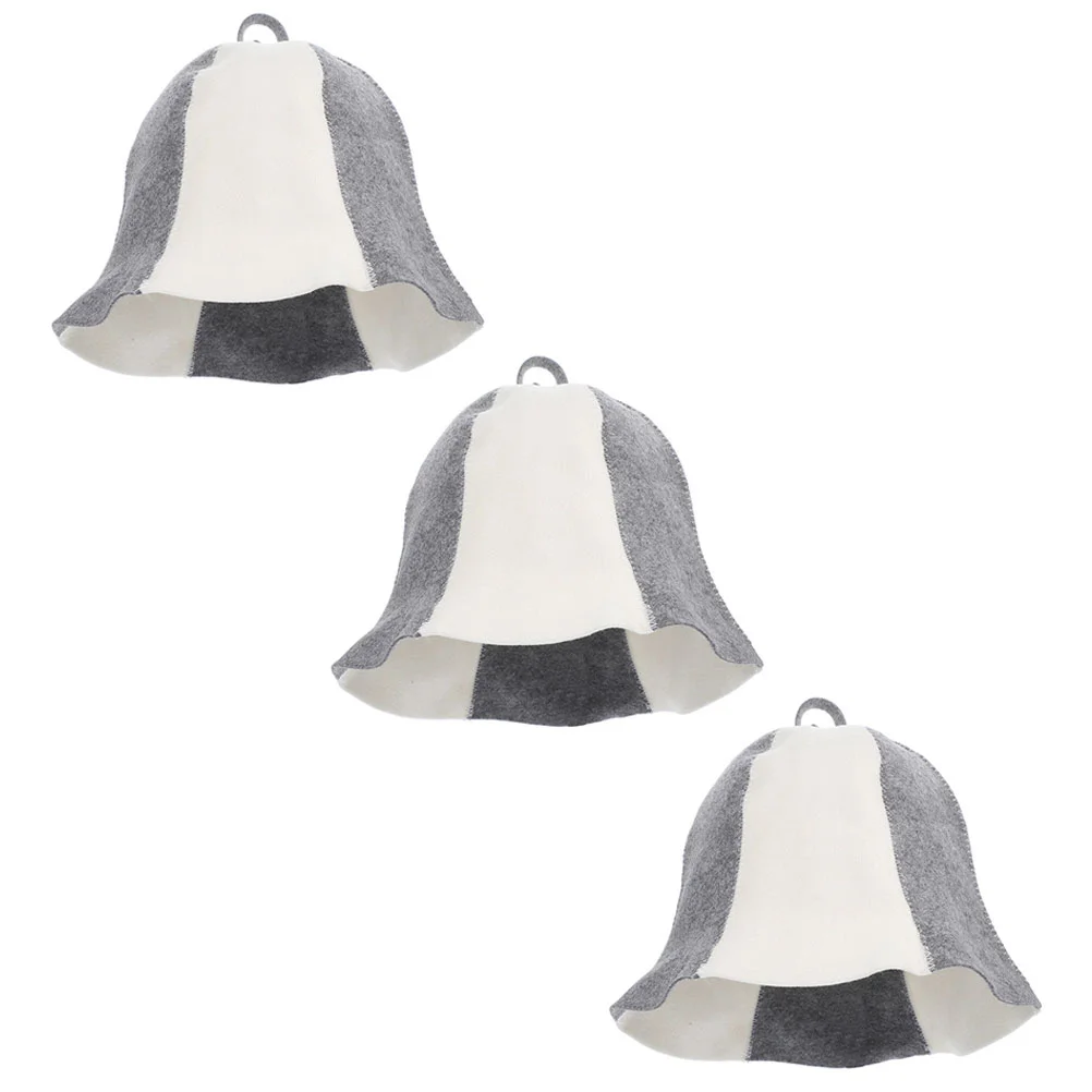 

3 Pcs Hat Bath Hats For Sauna Bath Felt Shower Bathing Thick Hats Unisex Gray White 6 Soft Comfortable Spa Accessory