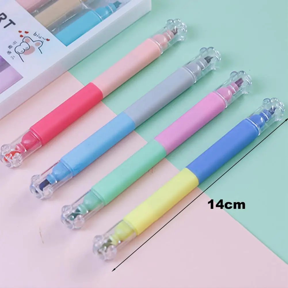 Двуглавая ручка-хайлайтер, 12-цветная ручка-хайлайтер, набор маркеров разных цветов с милыми колпачками в виде кошачьих лап для офиса