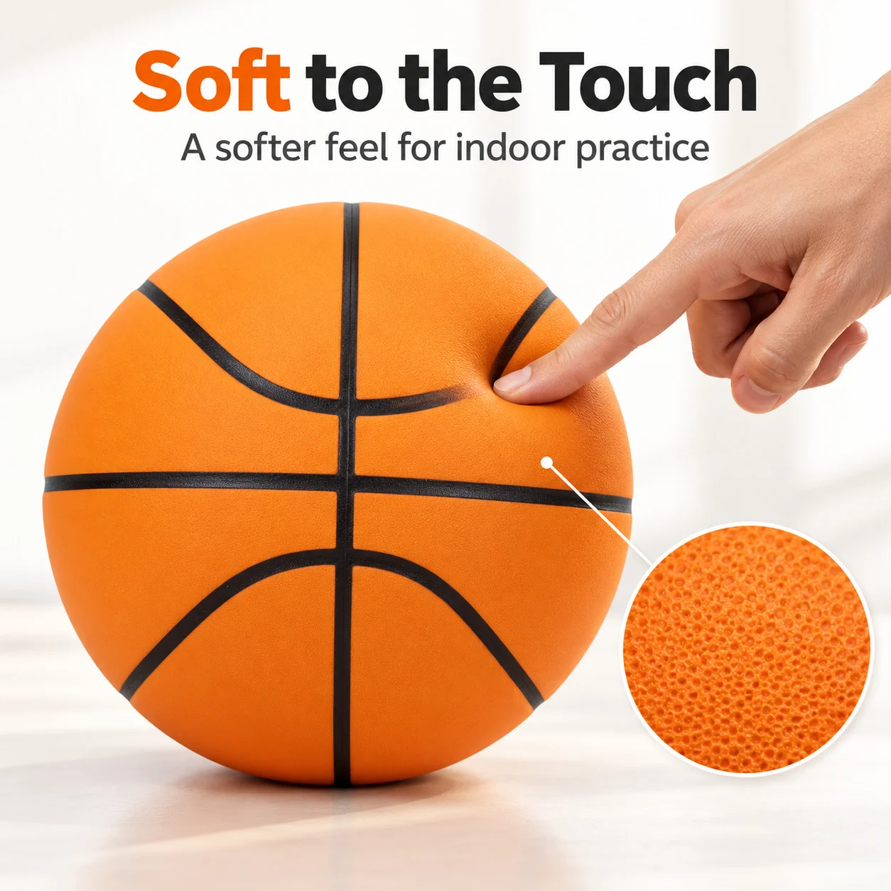 PU Foam Size 7 Basketball 570g, 90% Bounce, Real Feel with Noiseless Dribble, Airless Indoor Ball Size 5/7  for Training view 3