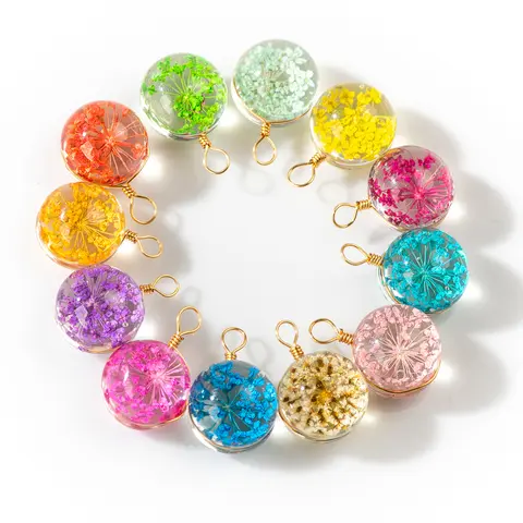 14mm Glass Dried Flower Ball  enHook Multicolor Gypsophila  Handmade Jewelry Accessories Pendant Z705