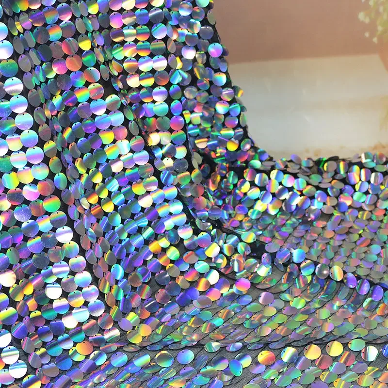 18mm Large Sequin Mesh Fabric for DIY Sewing Wedding Live Broadcast Decoration Background Wall Photo Props Cloth By The Meter
