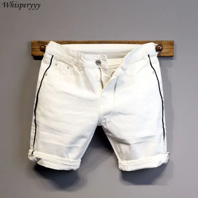 

Лоскутные белые джинсовые шорты, мужская одежда, уличная одежда, летние новые модные повседневные брюки с пятью точками, облегающие джинсы, мужские