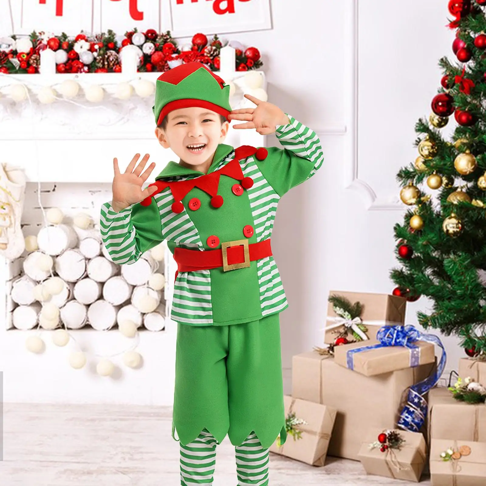 Kids Christmas Elf Costume Set Child Suit Xmas Festive Outfit for Party Festive