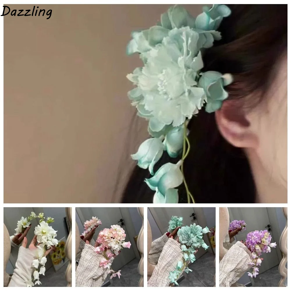 

Заколка для волос в китайском стиле с цветами и кисточками, в старинном стиле, для Ханьфу, красочный головной убор, аксессуар для волос, для отпуска