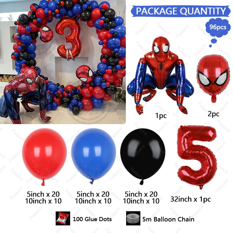 1set Kids Verjaardag Rood Blauw Ballonnen Garland Arch Kit Voor Party Decors Leeftijd 1-9 Spiderman 3D Marvel folie Ballonnen Air Globos