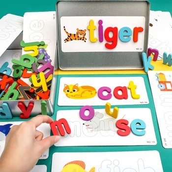 Montessori Wooden Educational Toys Alphabet Spelling Word Teaching English Alphabet Cards Puzzle Game Learning Toys