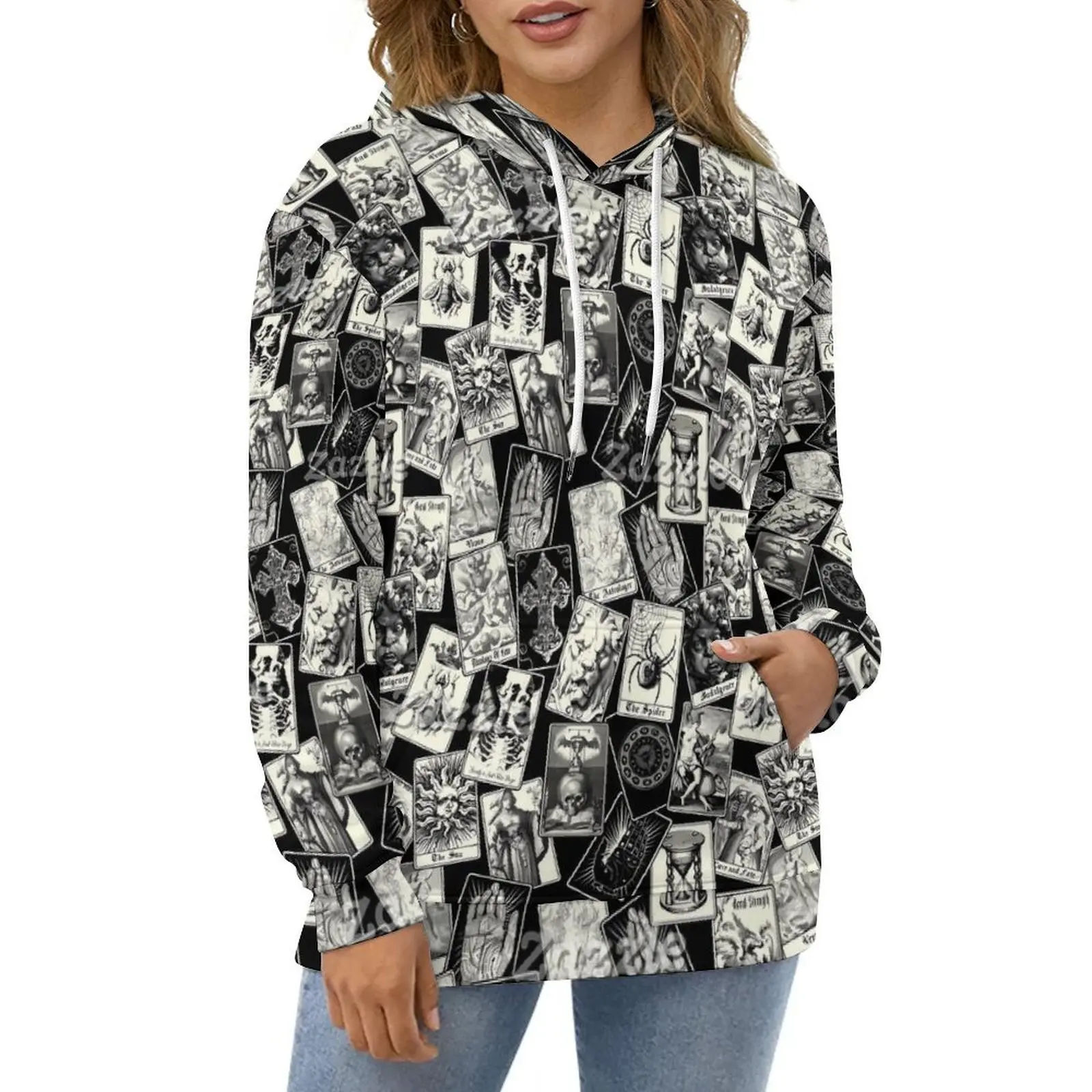 Tarot Card Casual Hoodies Witchcraft Goth Fortune Teller Pretty Graphic Loose Hoodie Autumn Long Sleeve Hip Hop Oversized Tops