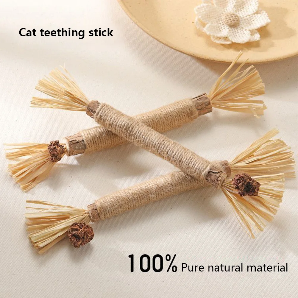 3pcs Pet Cat Snacks Sticks Silvervine Cat Molar Toothpaste Stick Natural Cat Teaser Molar Stick Safe with Jute Rope Pet Supplies