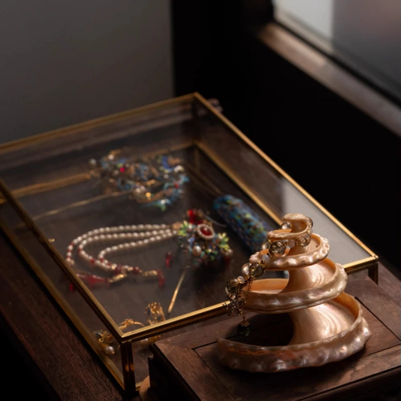 1pc Glass Transparent Jewelry Box Brass with Copper Edges Lockable Storage Case Specimen Collectibles Display Makeup Organizers