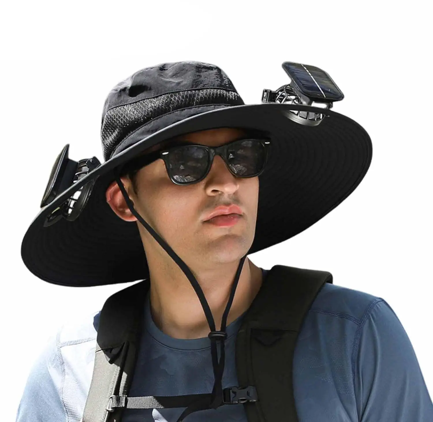 

Solar Fan Fisherman Hat Outdoor Big Brim Sunscreen Quick-dry Fishing Hats Men Rechargeable Large Wind Mute Cap 2024 New