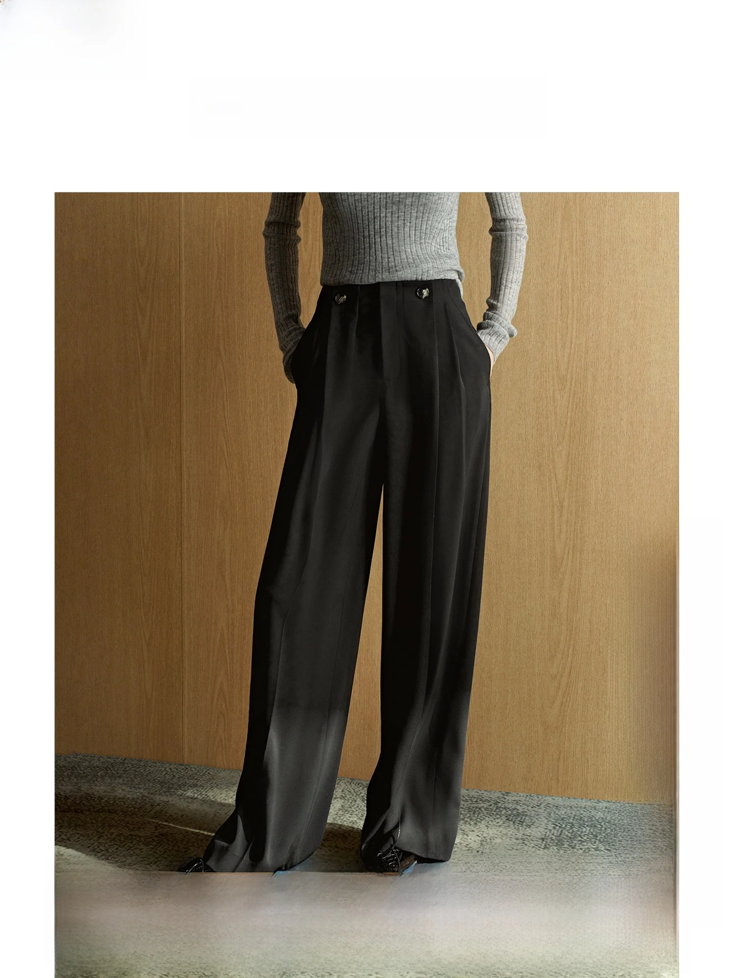 

Женские повседневные брюки ZhiZhi Commute Sle с высокой талией, плиссированные, прямые, черные, весенняя новинка, подходят для прогулок