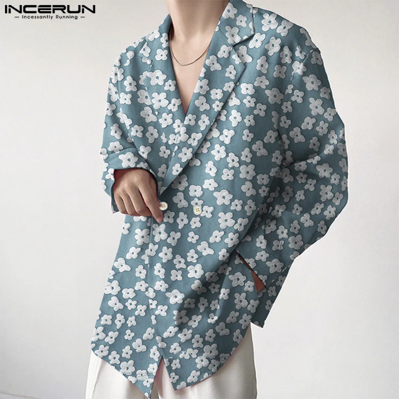 

INCERUN Men Blazer Flower Printing Lapel Long Sleeve Button Casual Thin Suit Men Streetwear Autumn 2025 Fashion Male Coats S-5XL
