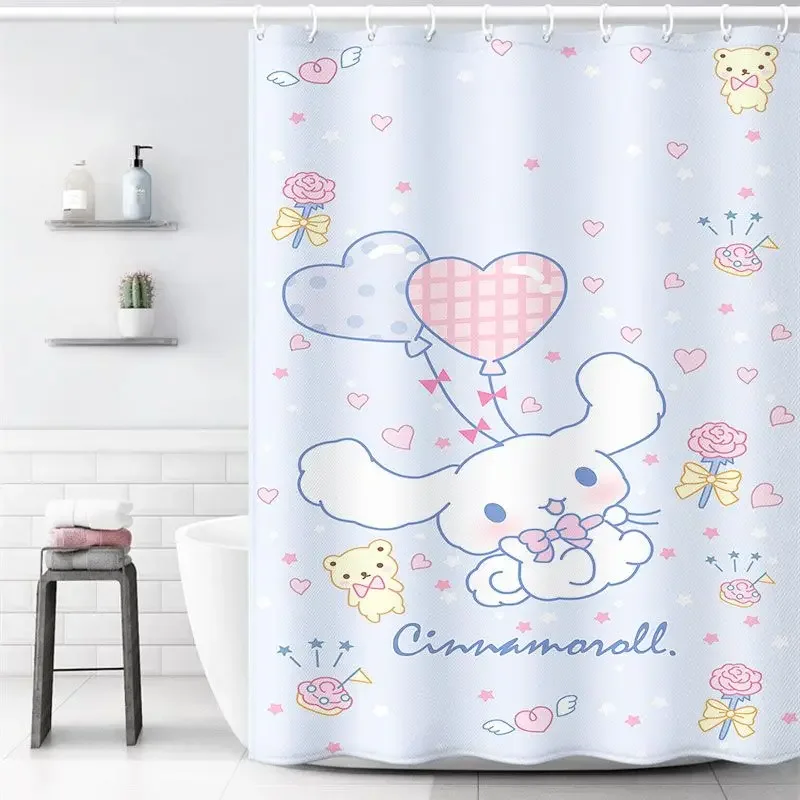 Cute Kawaii Sanrios Cinnamonroll My Melody Kuromi Cartoon Shower Curtains Waterproof Polyester Bathroom Curtain with Hooks Gift