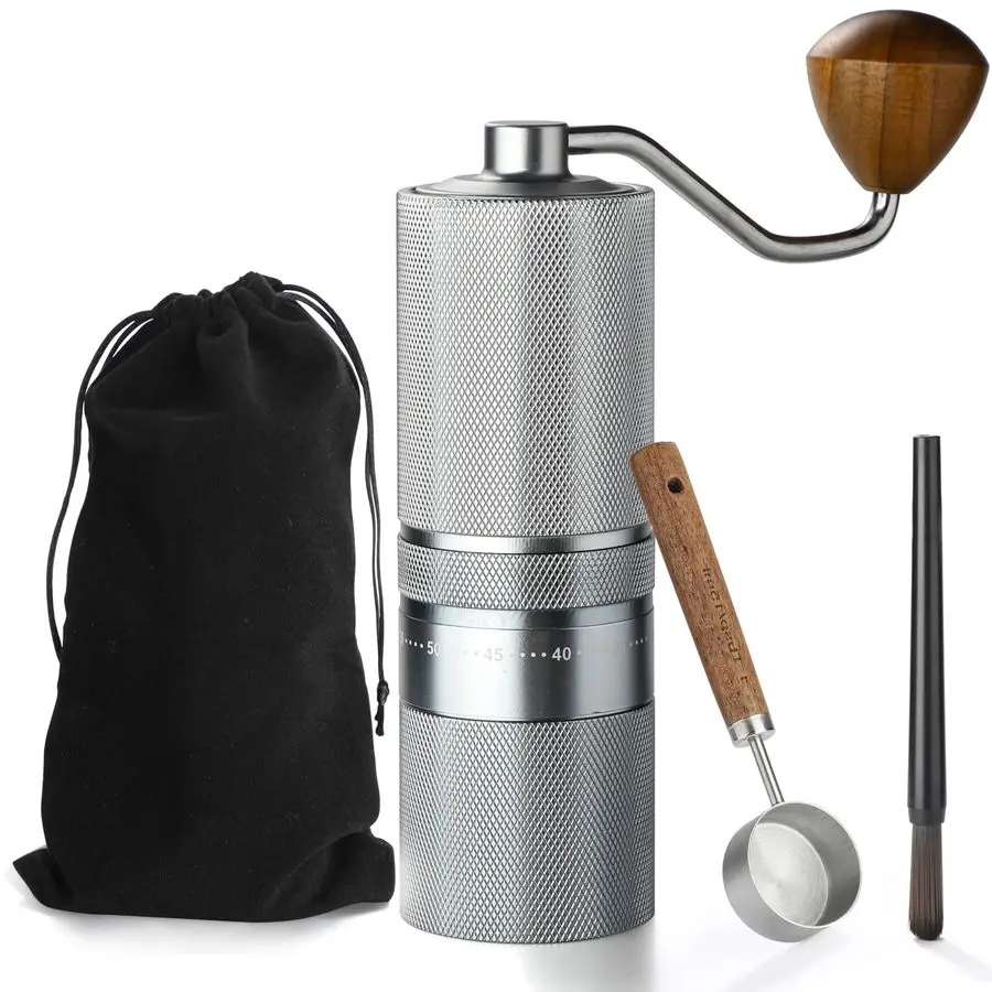 

Coffee Grinder with Stainless Steel Burr, Hand Coffee Grinder External Adjustable Grind Setting for Espresso, French Press Silve