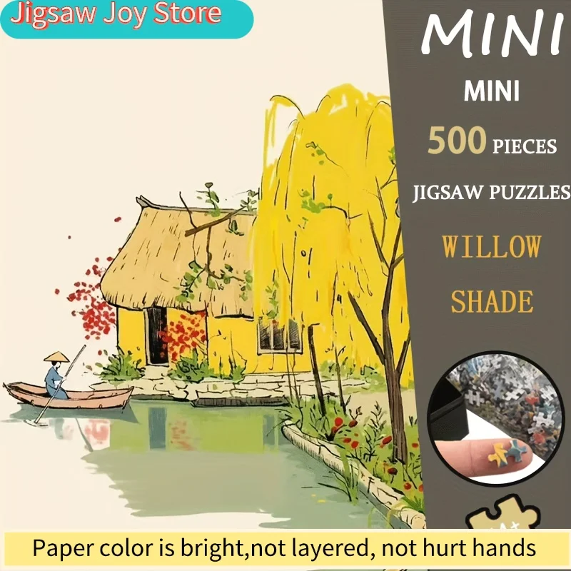 1-Box  Willow Shade Mini Puzzle Suitable for Adults - Portable Botanical Willow Tree Art, Intermediate Challenge, Luxury Trave