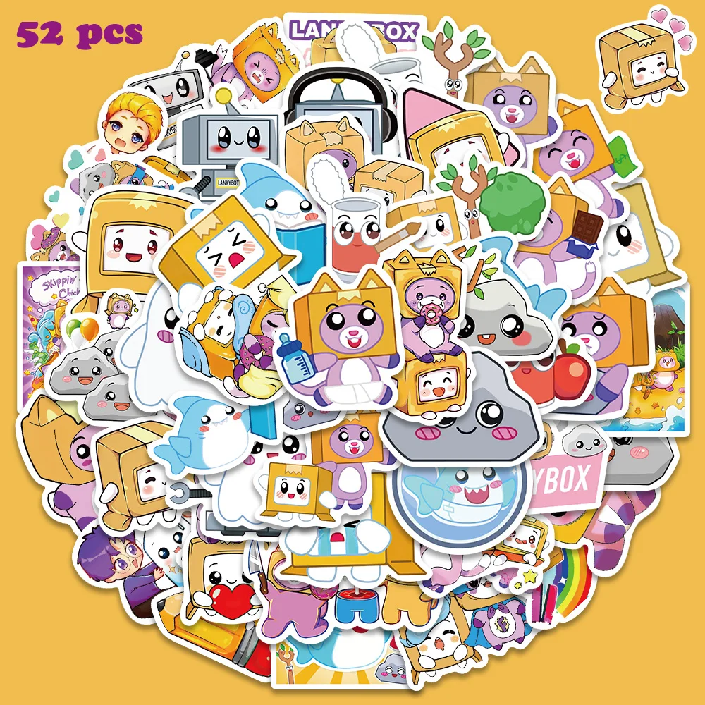 50pcs Cartoon Cute Lankybox Sticker Creative Graffiti Decal For Phone Laptop Guitar Skateboard Decoration Sticker Student Reward