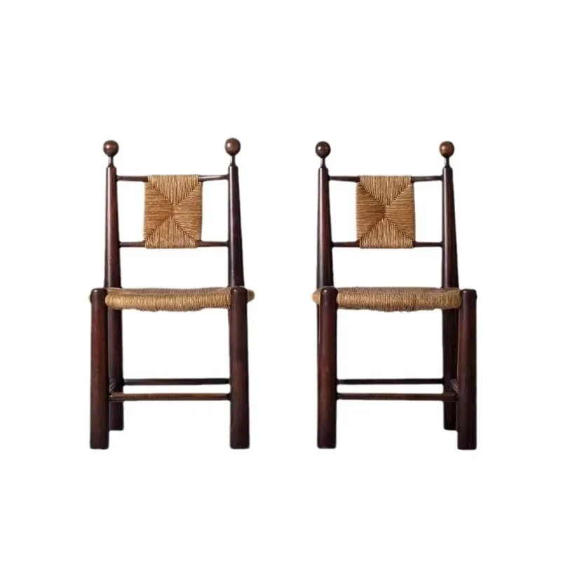 

Medieval solid wood rattan dining chair retro grass rattan chair home simple homestay cafe