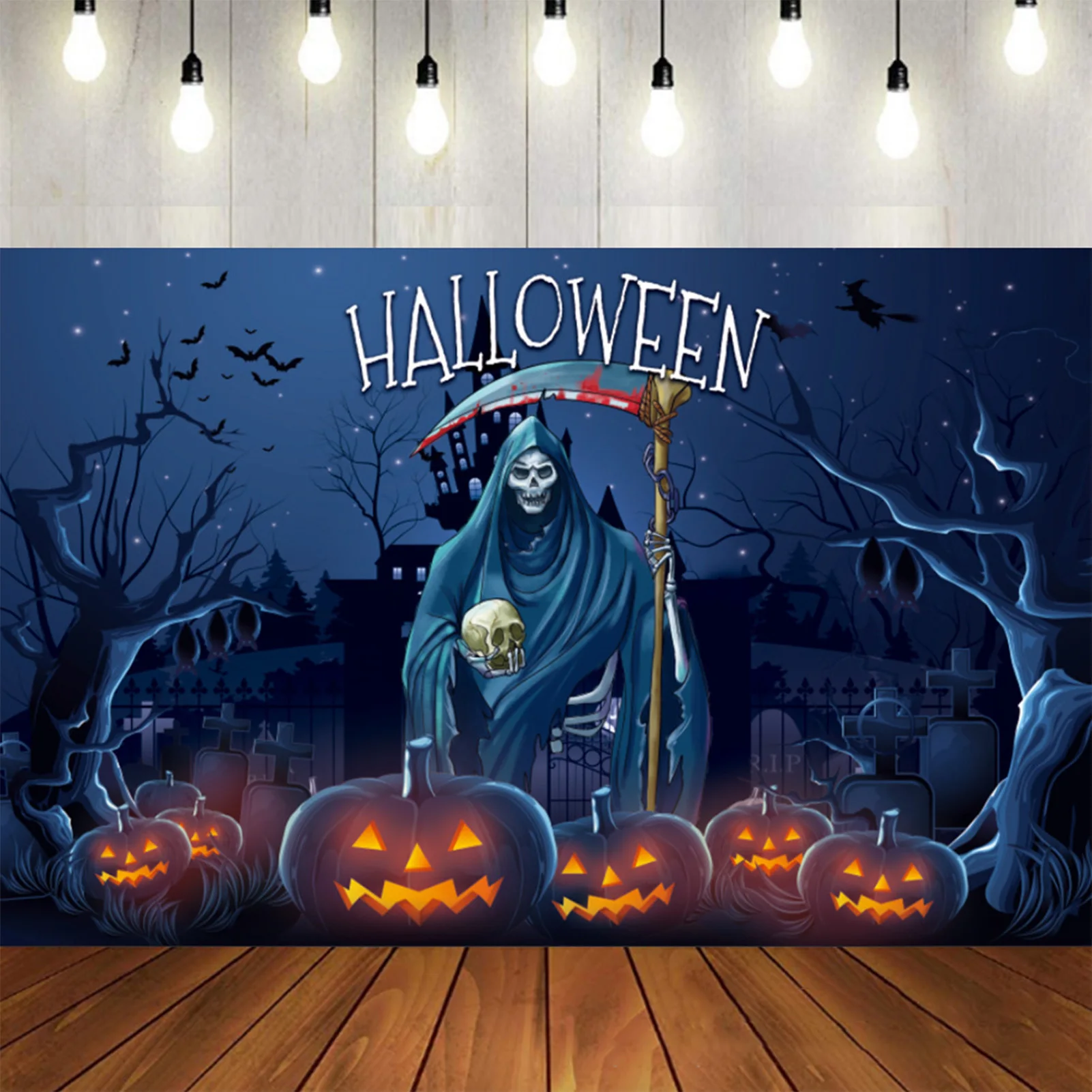 Scary Halloween Scene Backdrop Simulation Halloween Scary Characters Decorative Props for  Room Hangin