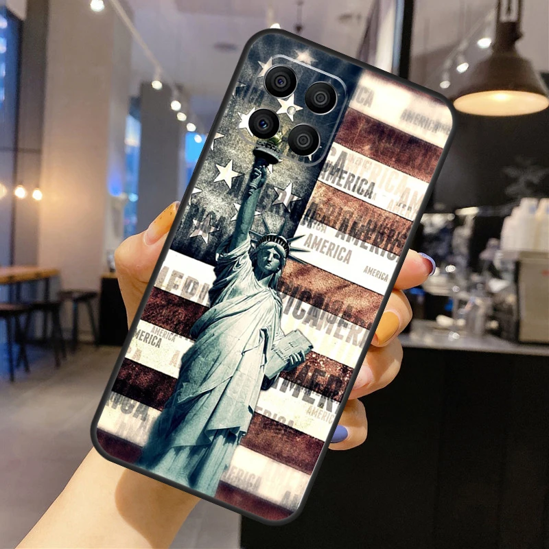 Casing Patung Liberty Bendera Amerika untuk Honor Magic 7 6 5 Lite Sampul untuk Honor 200 400 Pro 50 70 90 X9 X8a X8b X9a X9b X9c